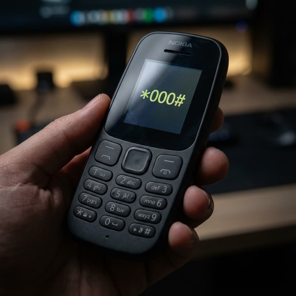 Retro Phone Displaying USSD Code